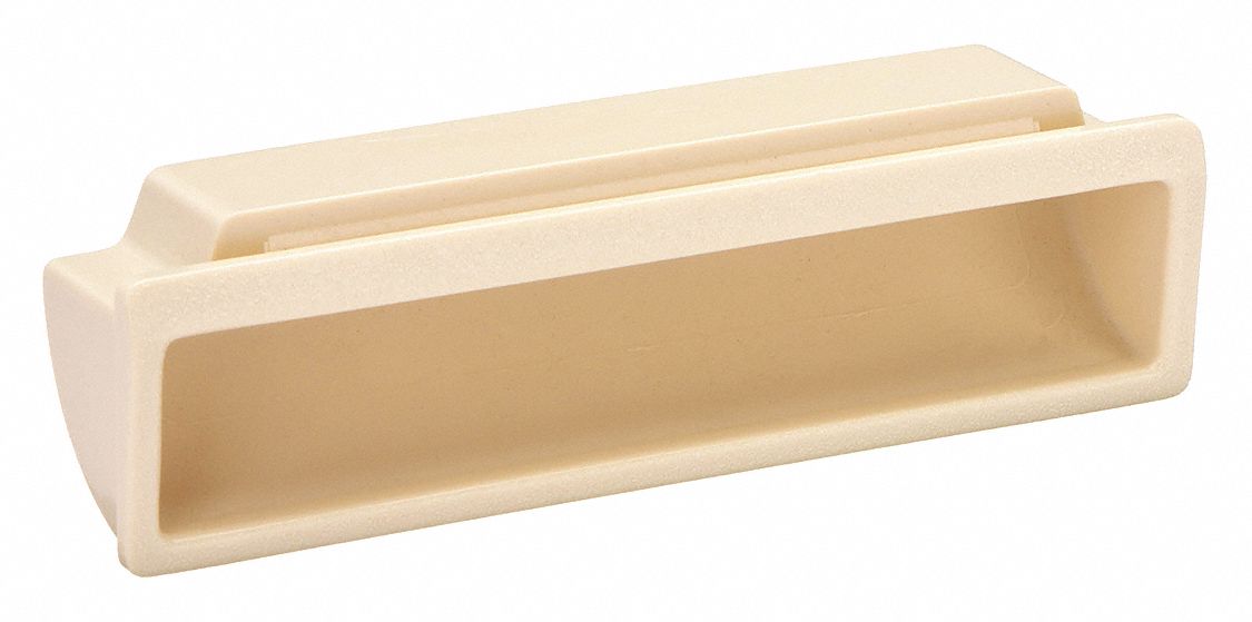Recessed Pull Handle: Snap-In, Plastic, Ivory, Tray, 3 15/16 in Overall Lg, Rectangular