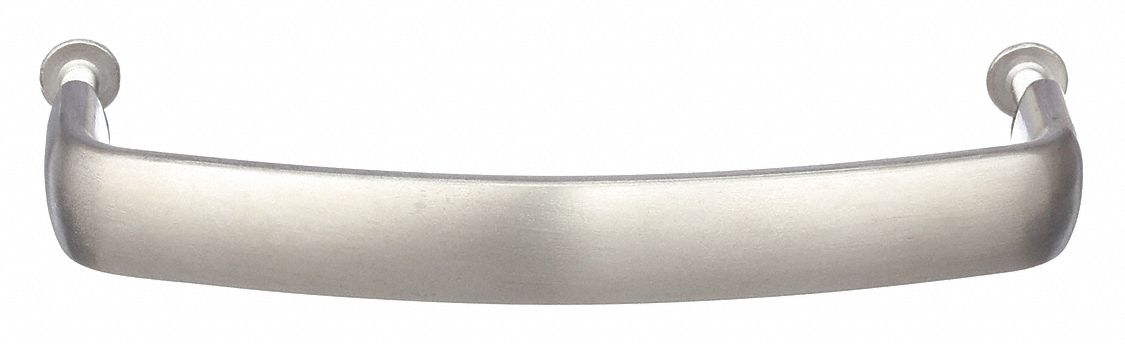 Pull Handle: Threaded Holes, Stainless Steel, Silver, 4 in Mounting Hole Center to Center