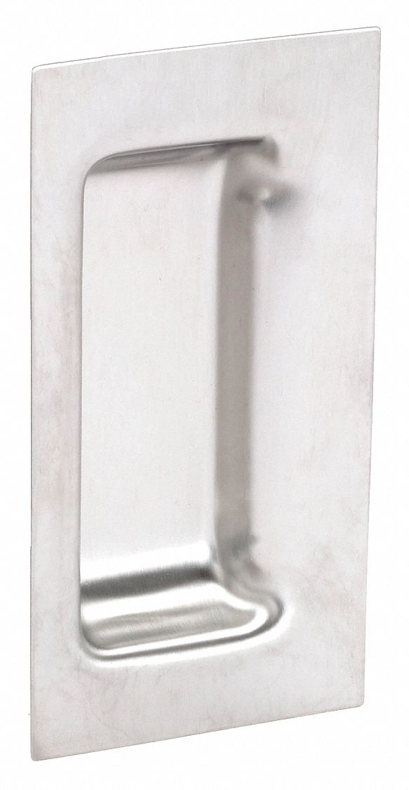 Recessed Pull Handle: Threaded Holes, Stainless Steel, Silver, Tray, 4 13/16 in Overall Lg