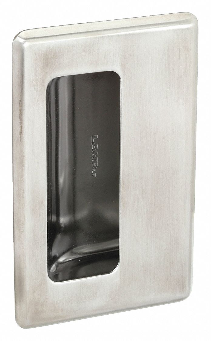 Recessed Pull Handle: Threaded Holes, Stainless Steel, Silver, Tray, 5 7/16 in Overall Lg