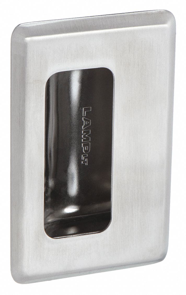 Recessed Pull Handle: Threaded Holes, Stainless Steel, Silver, Tray, 3 3/4 in Overall Lg