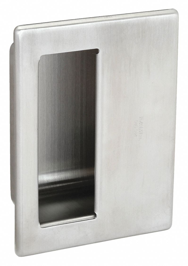 Recessed Pull Handle: Threaded Holes, Stainless Steel, Silver, Tray, 6 in Overall Lg