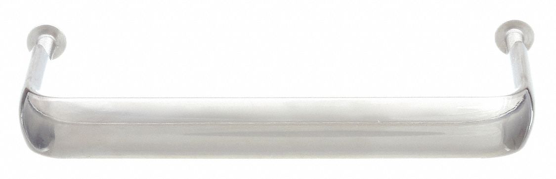 Pull Handle: Threaded Holes, Stainless Steel, Silver, 3.5 in Mounting Hole Center to Center