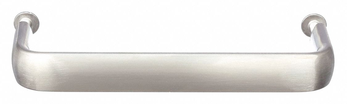 Pull Handle: Threaded Holes, Stainless Steel, Silver, 4 in Mounting Hole Center to Center