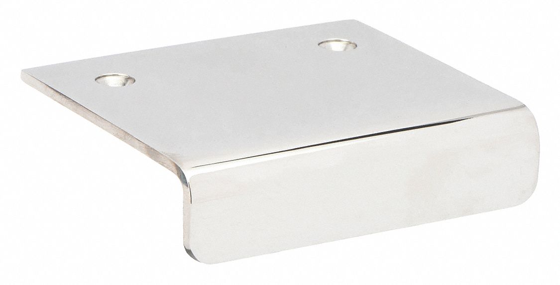 Pull Handle: Threaded Holes, Stainless Steel, Silver, 1.81 in Mounting Hole Center to Center