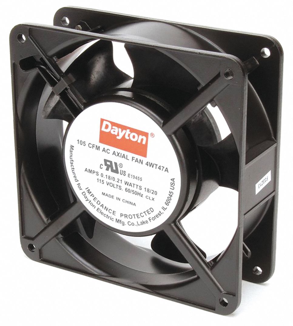 Black DAYTON Axial Fan,Square,4-11/16" H,105/85 CFM 4WT47 