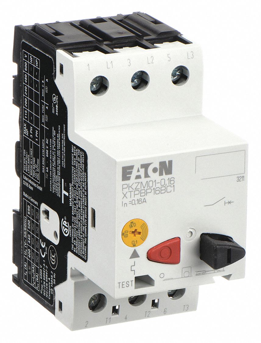 Manual Motor Protector: Non-Reversing, 3 Poles, 0.16 A, Thermal Protection, Push Button