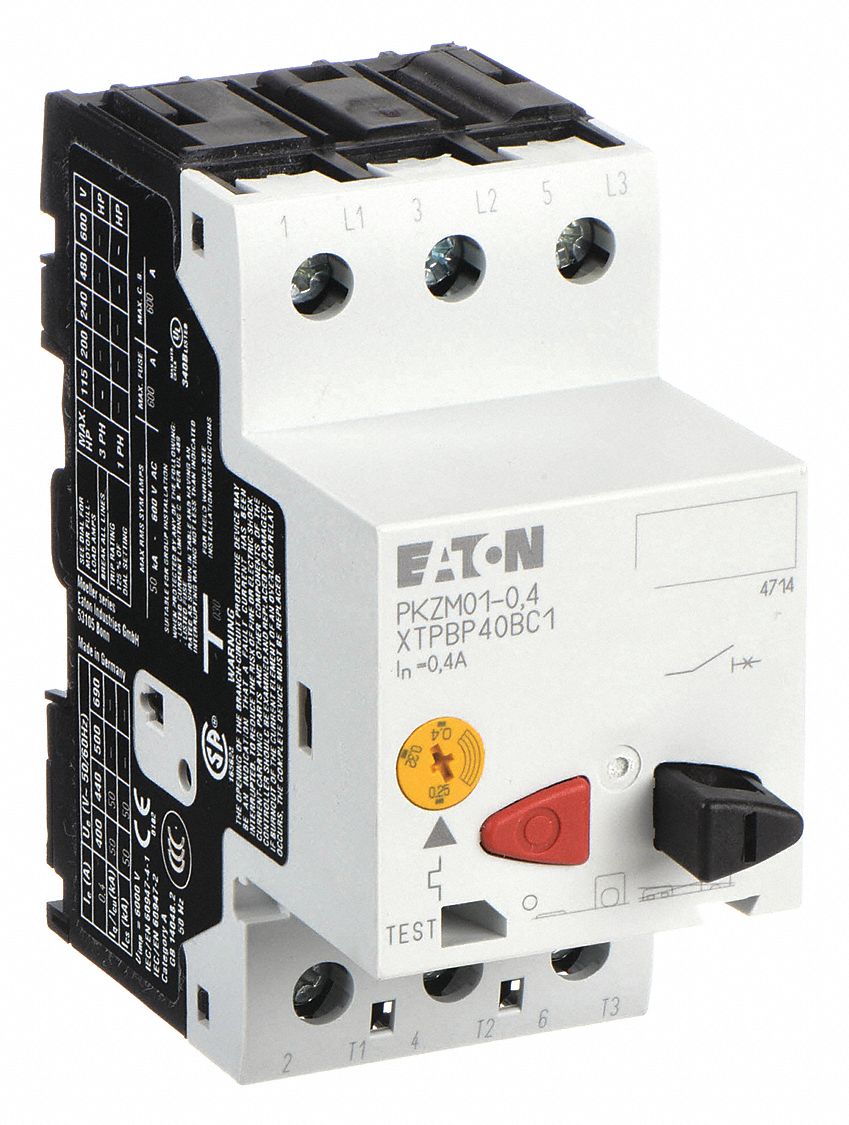 Manual Motor Protector: Non-Reversing, 3 Poles, 0.4 A, Thermal Protection, Push Button