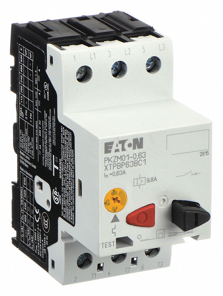 Manual Motor Protector: Non-Reversing, 3 Poles, 0.63 A, Thermal Protection, Push Button