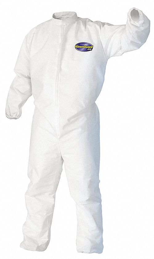 COVERALLS, ELASTIC BACK/WRISTS/ANKLES, SERGED SEAMS, ZIPPER, WHITE, SIZE XX-LARGE, POLYPROPYLENE SMS