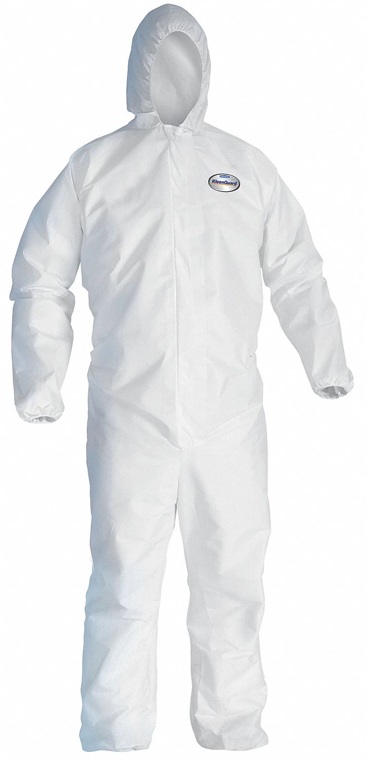 COVERALLS, HOODED, ELASTIC BACK/WRISTS/ANKLES, SERGED SEAMS, ZIPPER, WHITE, SIZE MEDIUM, PP SMS