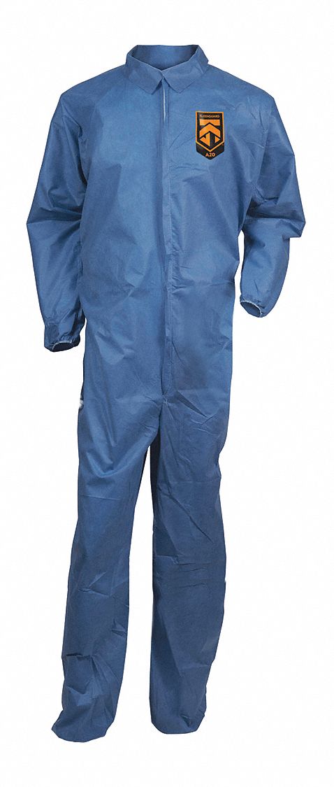 COLLARED DISPOSABLE COVERALLS, SMMMS, ELASTIC CUFFS/ANKLES, SERGED SEAM, BLUE, L