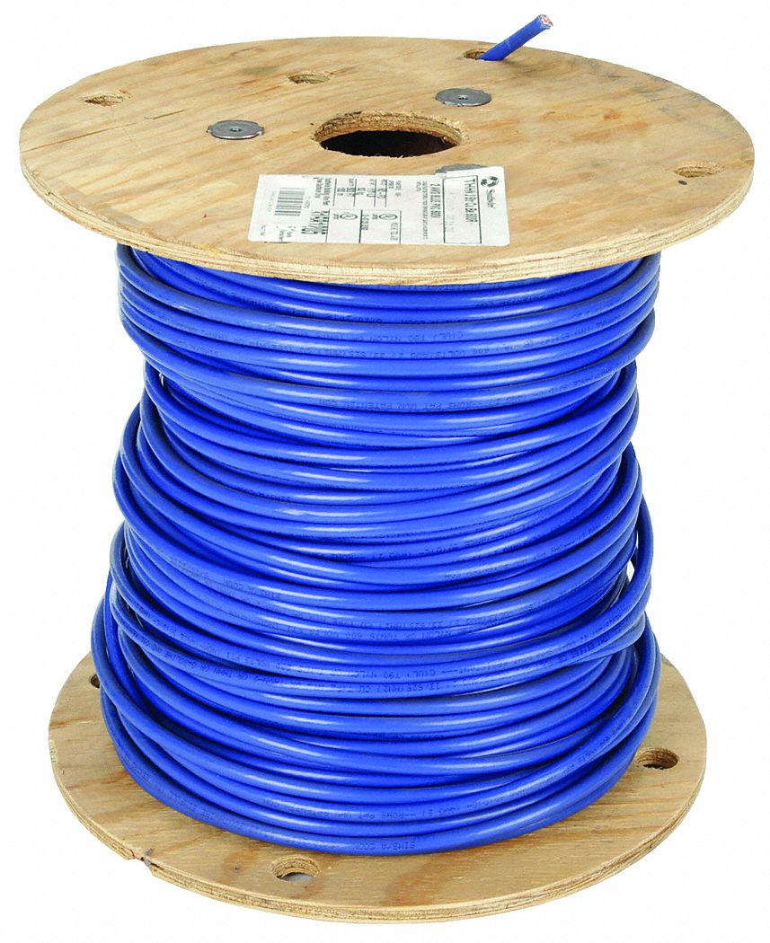 Building Wire: Copper, 2 AWG, 1 Conductors, Stranded, Blue, 500 ft Lg, THHN