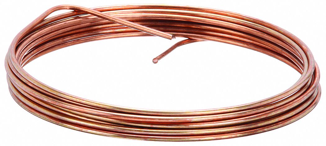 BARE COPPER GROUNDING WIRE, 6 AWG WIRE SIZE, SOLID, 0.16 IN NOMINAL OUTSIDE DIAMETER, 25 FT L