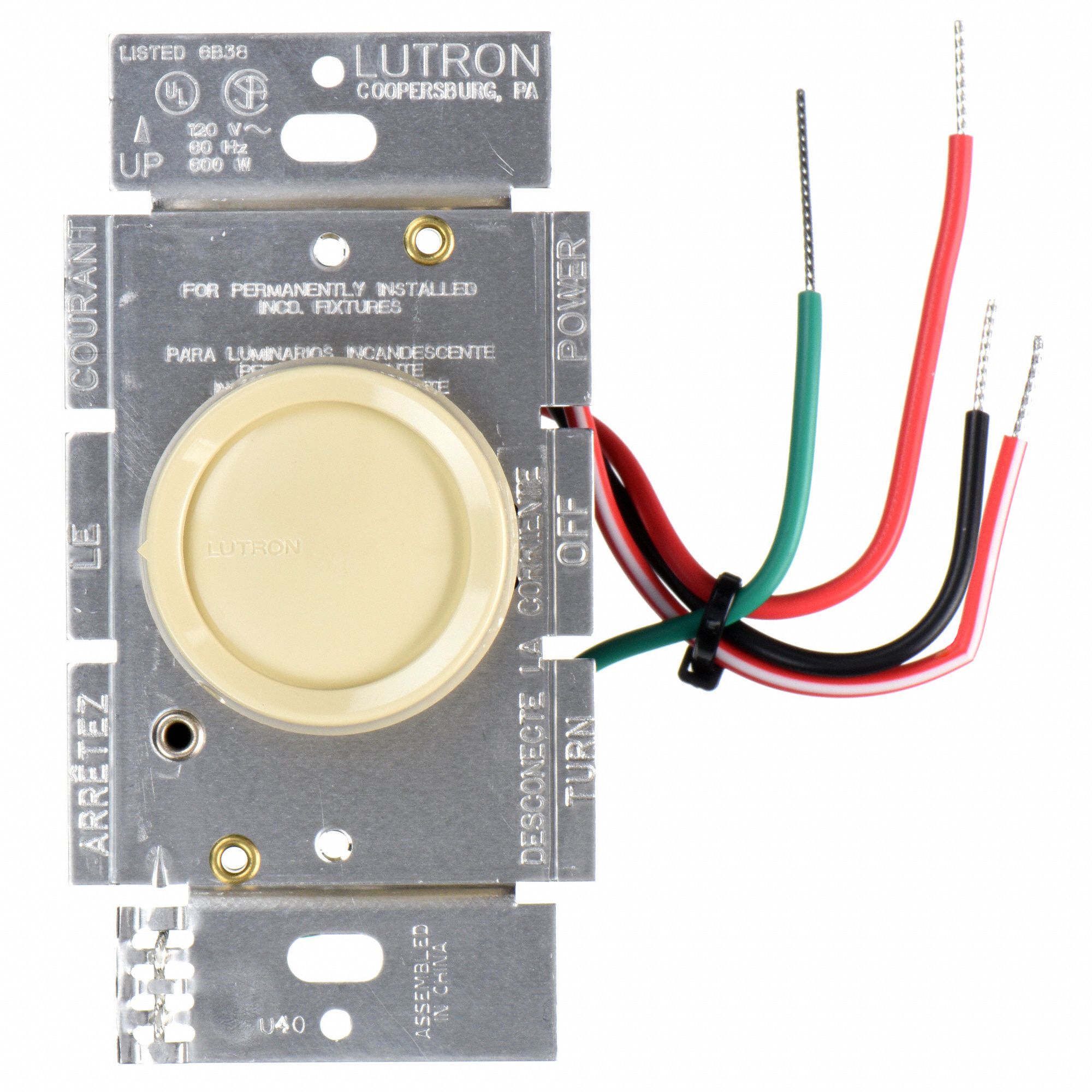 LUTRON Rotary Lighting Dimmer, Halogen, Incandescent Lighting