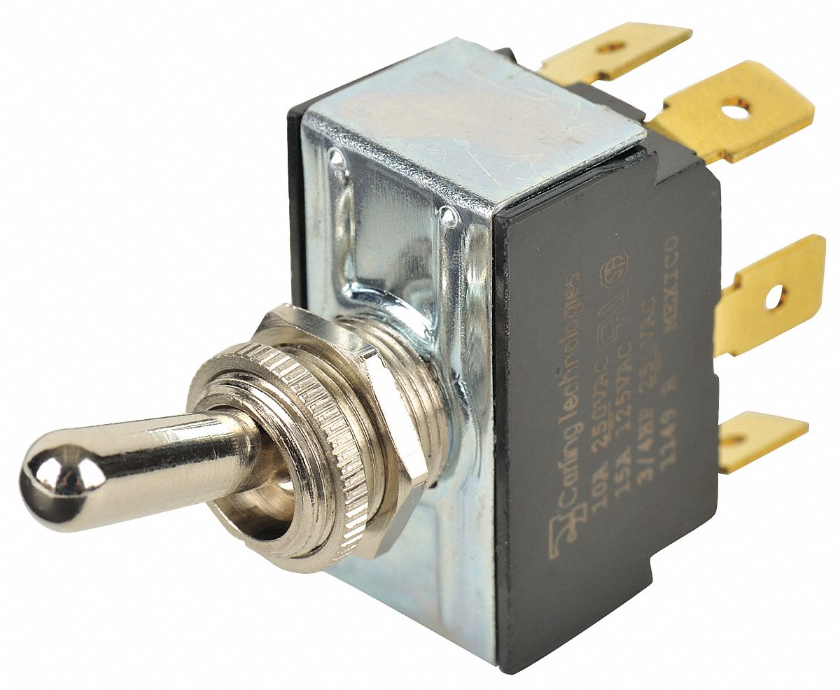 TOGGLE SWITCH, 3 POSITION, 6 CONNECTIONS, DPDT, QUICK CONNECT TAB CONNECTION