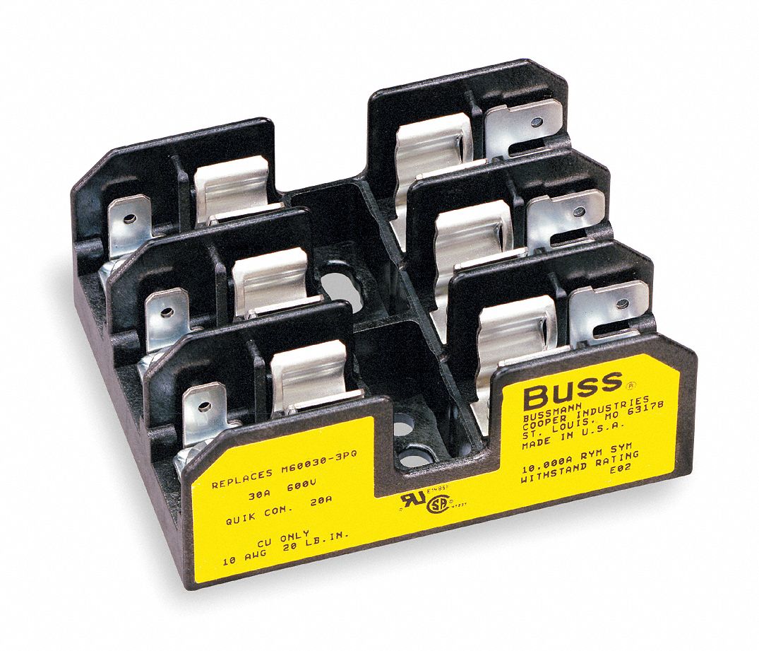 FUSE BLOCK, 3 POLES, 1/10-20 AMP, BOLT-DOWN, PRESSURE PLATE