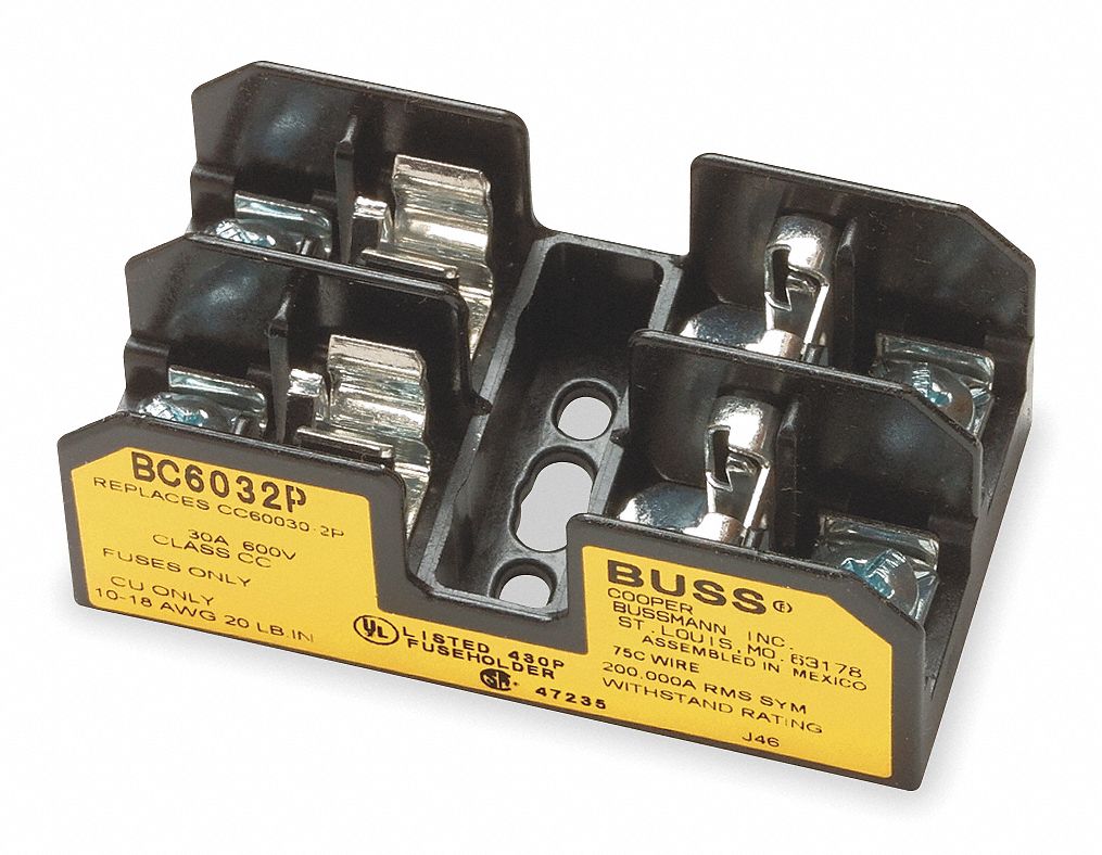EATON BUSSMANN 2Pole Class CC Fuse Block, AC 600VAC, DC 300VDC, 0 to