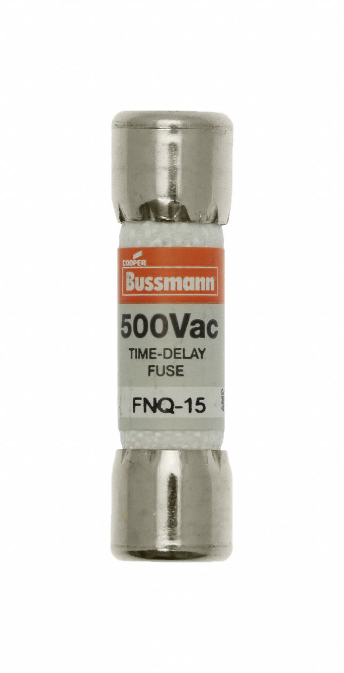 Fuse: FNQ Series, Midget, Time-Delay, 15 A, 500 V AC, 13/32 in x 1 1/2 in, Non-Indicating
