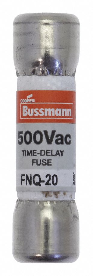 Fuse: FNQ Series, Midget, Time-Delay, 20 A, 500 V AC, 13/32 in x 1 1/2 in, Non-Indicating