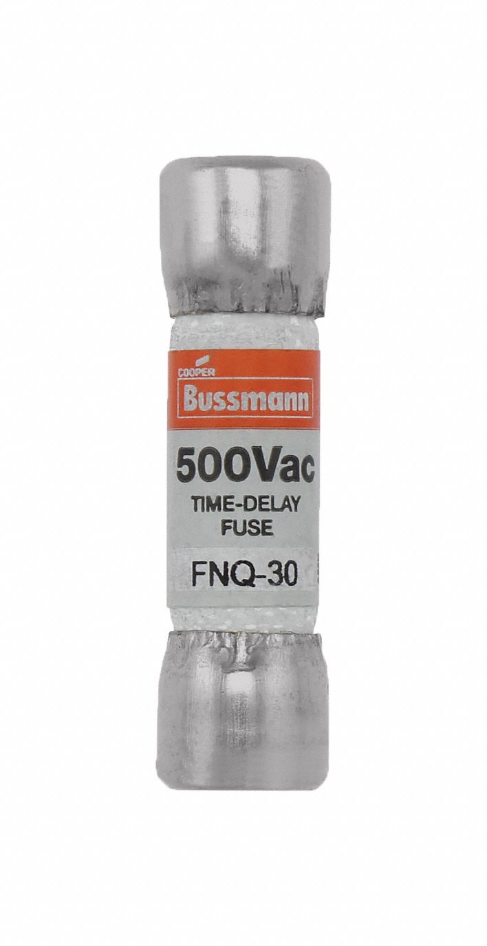 Fuse: FNQ Series, Midget, Time-Delay, 30 A, 500 V AC, 13/32 in x 1 1/2 in, Non-Indicating