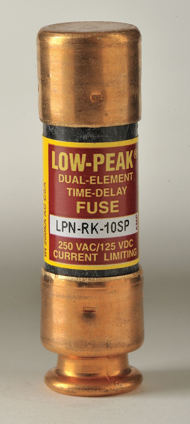 Fuse: Class RK1, LPN-RK-SP Series, Time-Delay, 10 A, 250 V AC, 125 V DC, Non-Indicating