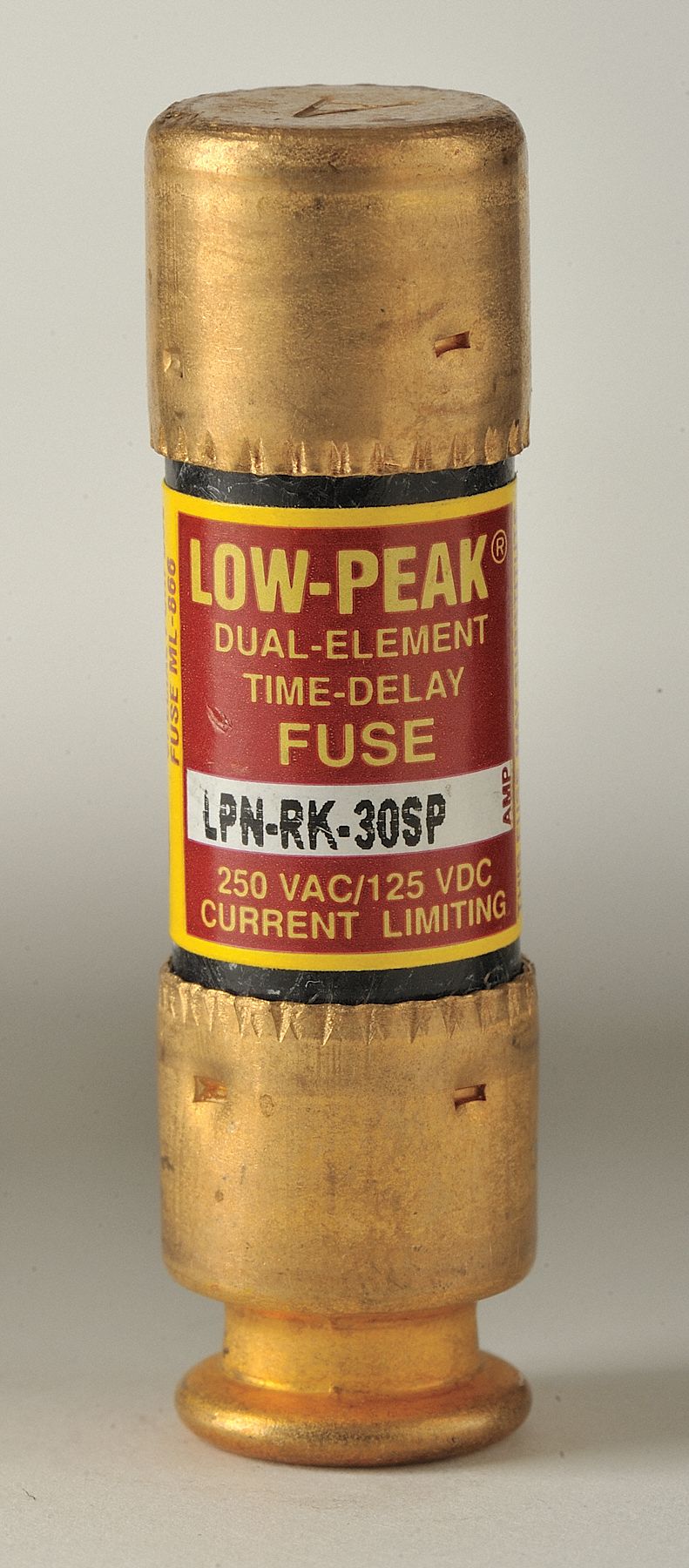 Fuse: Class RK1, LPN-RK-SP Series, Time-Delay, 30 A, 250 V AC, 125 V DC, Non-Indicating