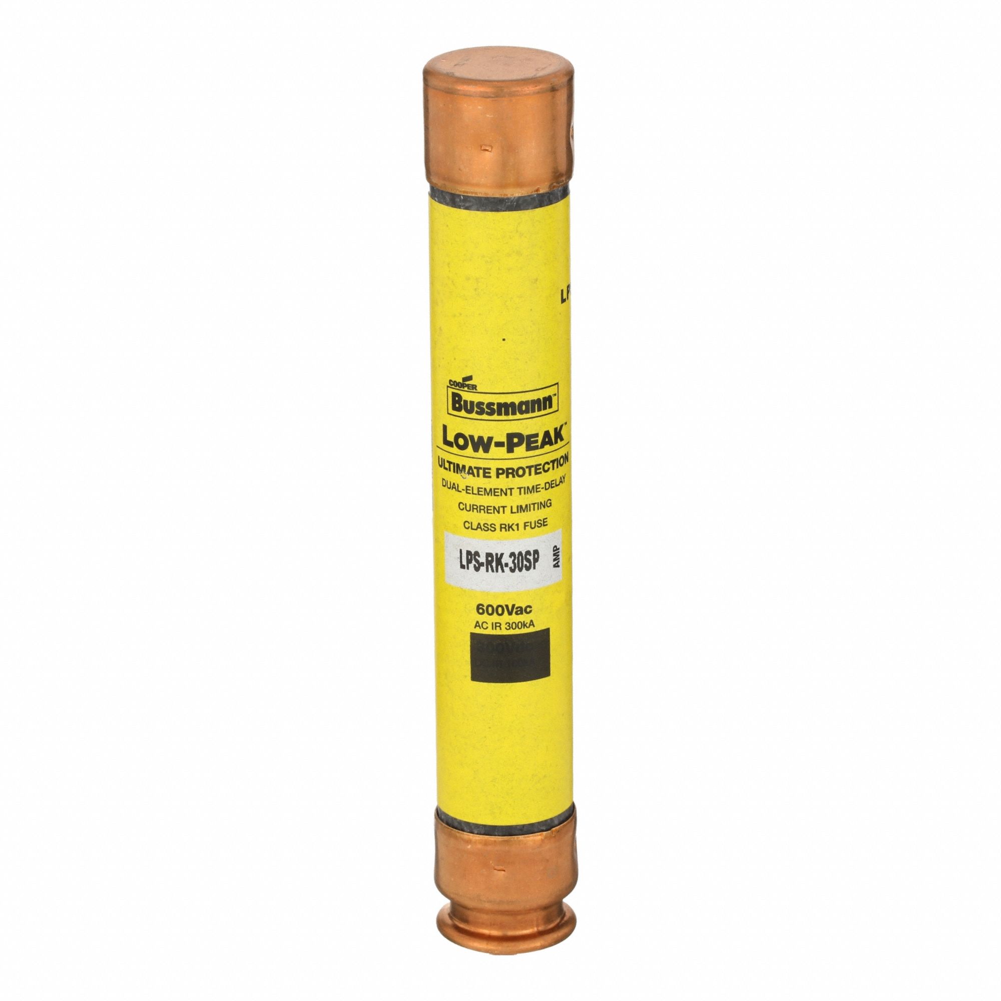 Fuse: Class RK1, LPS-RK-SP Series, Time-Delay, 30 A, 600 V AC, 300 V DC, Non-Indicating