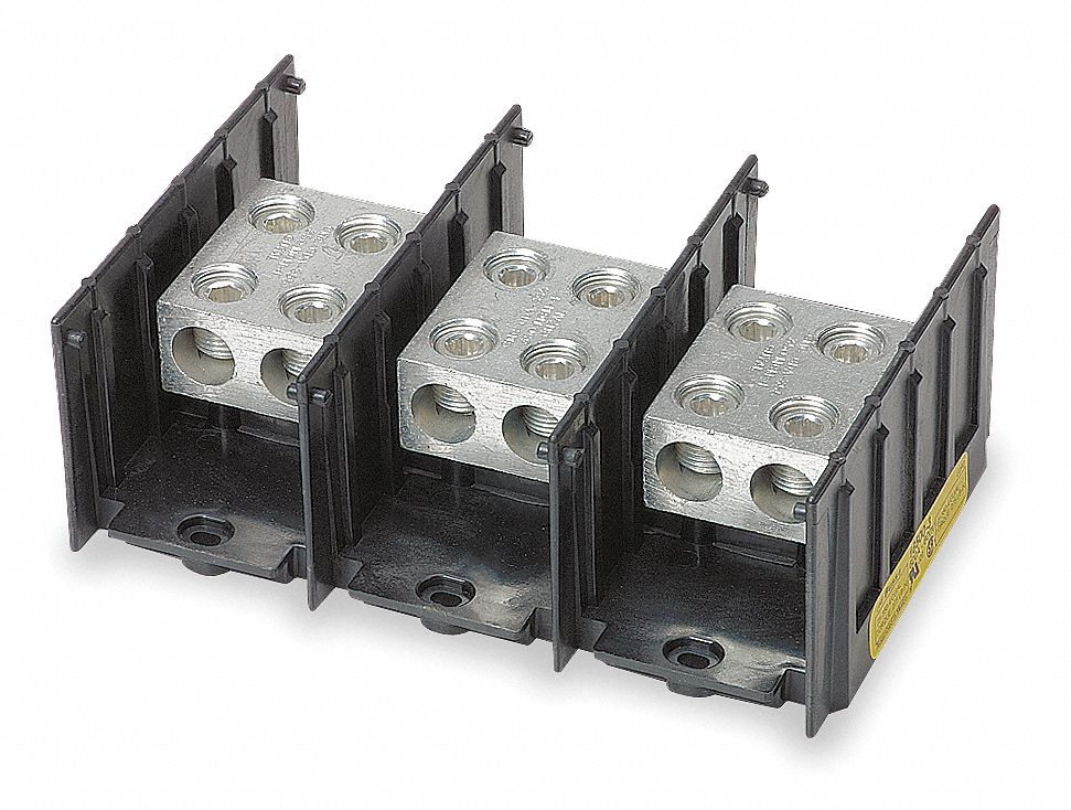 POWER DISTRIBUTION BLOCK, 3 POLES, 6 AWG TO 500 KCMIL LINE SIDE WIRE SIZE RANGE