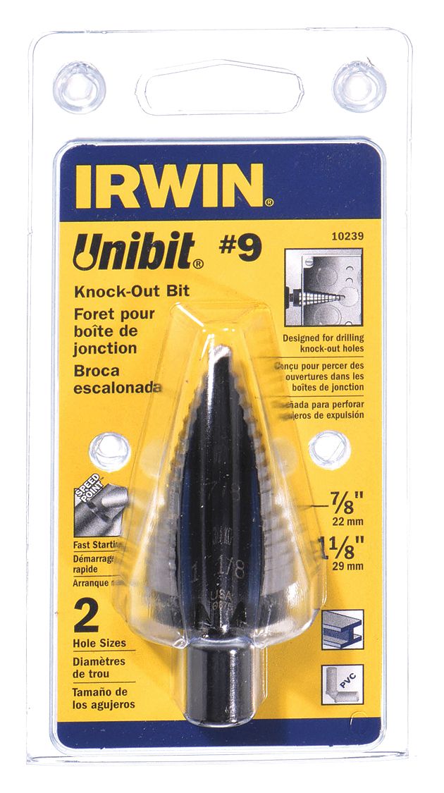 Step Drill Bit: 7/8" to 1-1/8", Black Oxide HSS, 3-Flats Shank