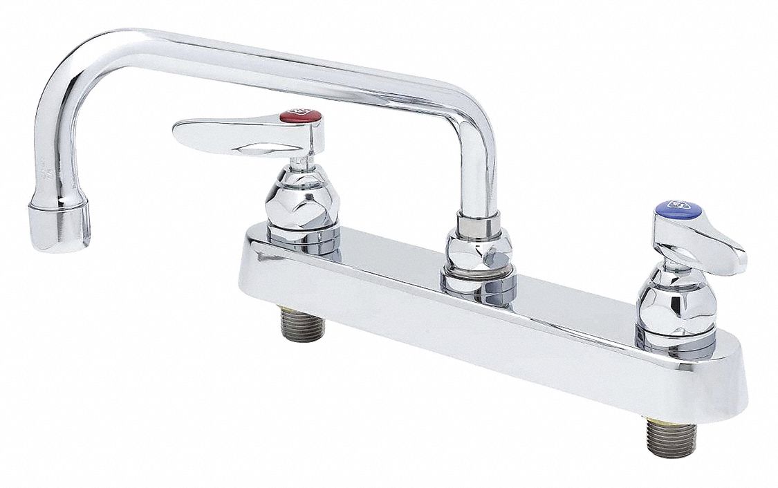 LOW ARC LAUNDRY SINK FAUCET: T&S, CHROME FINISH, 2.2 GPM FLOW RATE, 8 IN SPOUT LG