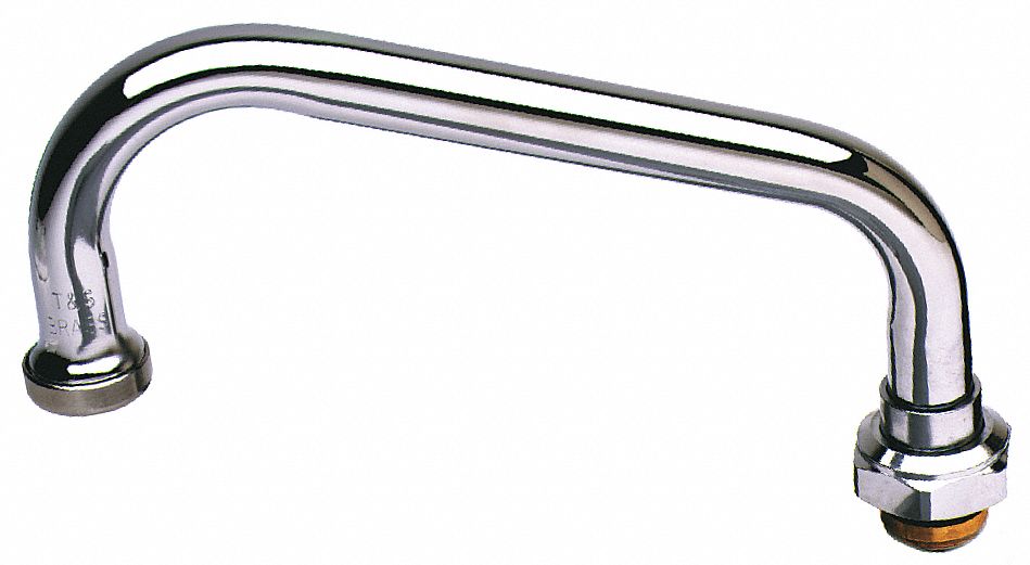 SPOUT: ANGLED STRAIGHT FAUCET SPOUT, FITS T&S BRASS BRAND, CHROME FINISH, 6 IN