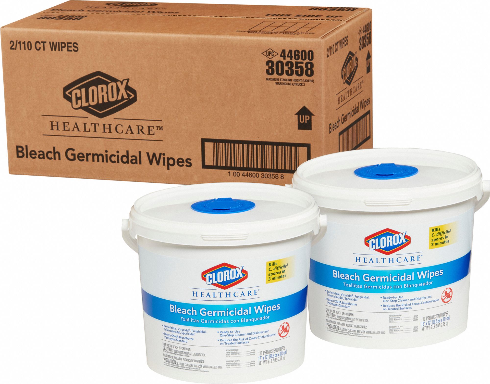 CLOROX HEALTHCARE Germicidal Disinfecting Wipes Bucket, 110 ct