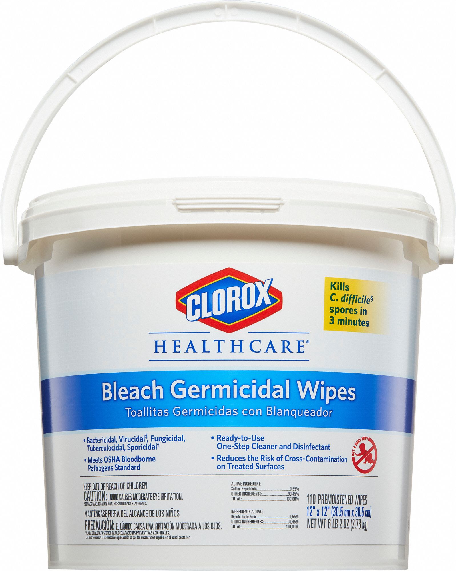 Germicidal Disinfecting Wipes: Bucket, 110 ct Container Size, Ready to Use, 2 PK