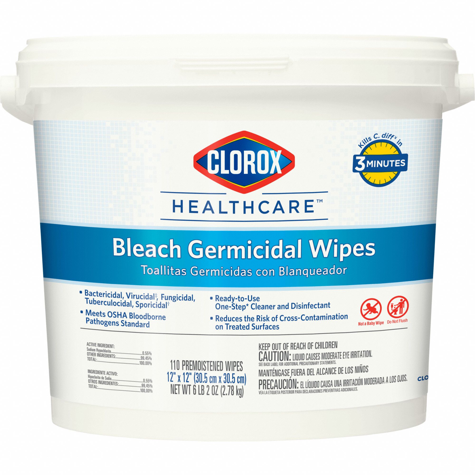 CLOROX HEALTHCARE, Bucket, 110 ct Container Size, Germicidal
