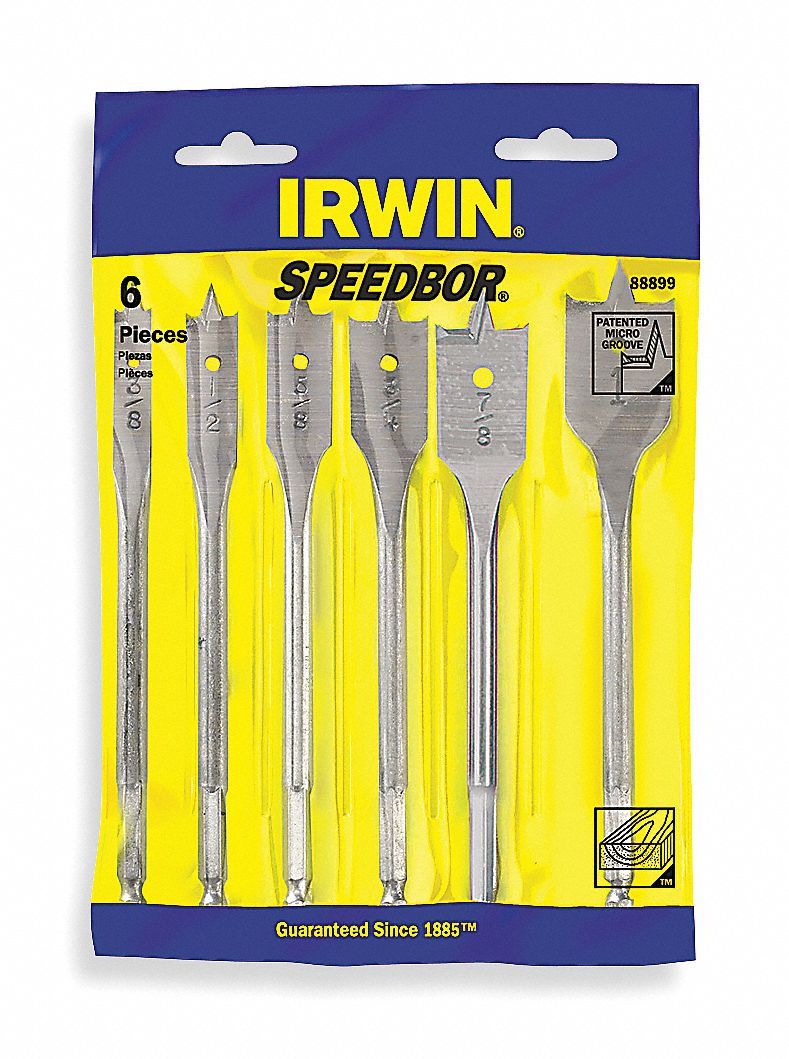 IRWIN Spade Drill Bit Set, Carbon Steel, Number of Drill Bits 6, Hex
