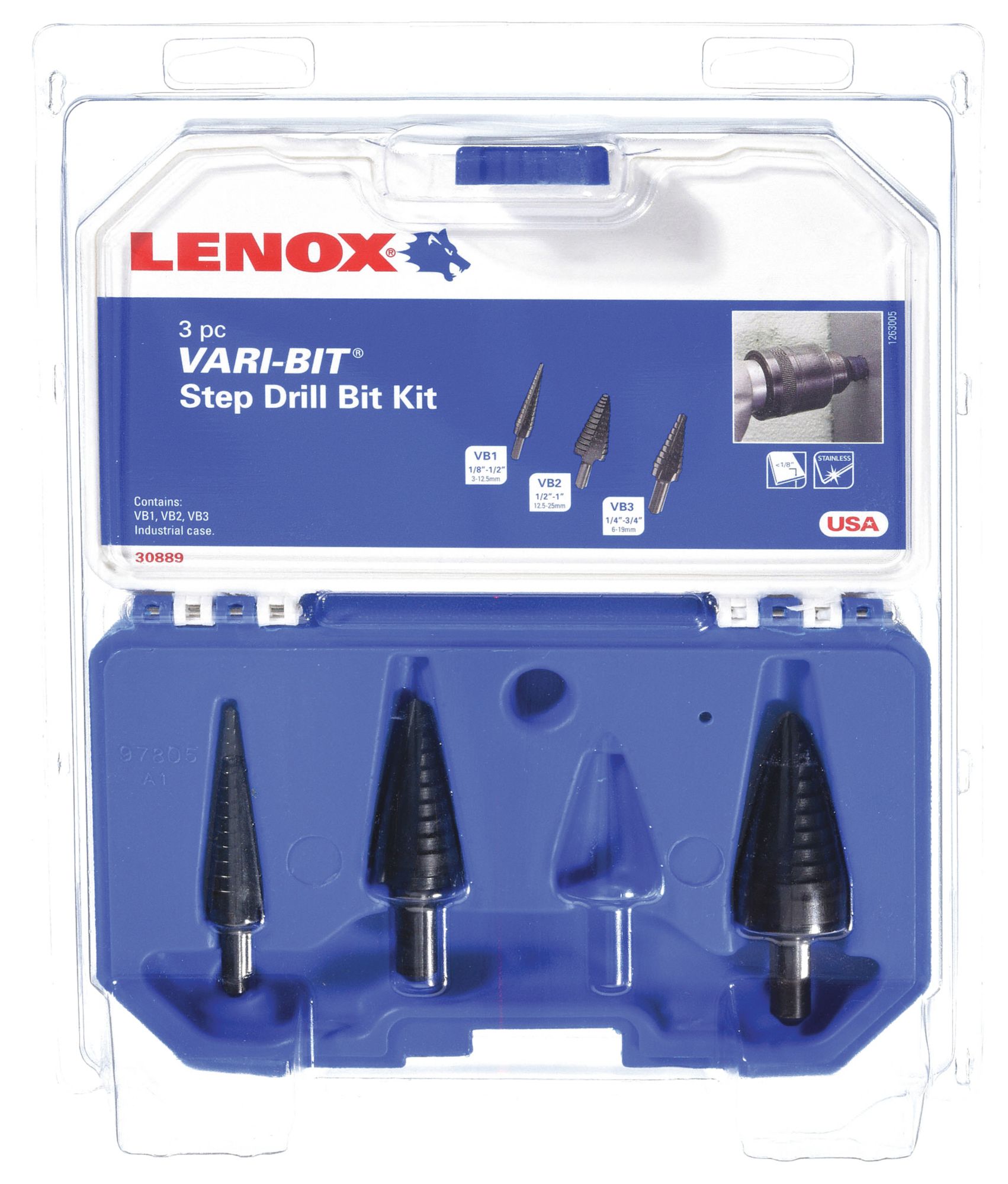 LENOX, 21 Hole Sizes, 1/8 in to 1 in, Step Drill Bit Set LENOX, 21 Hole Sizes, 1/8 in to 1 in, Step Drill Bit Set
