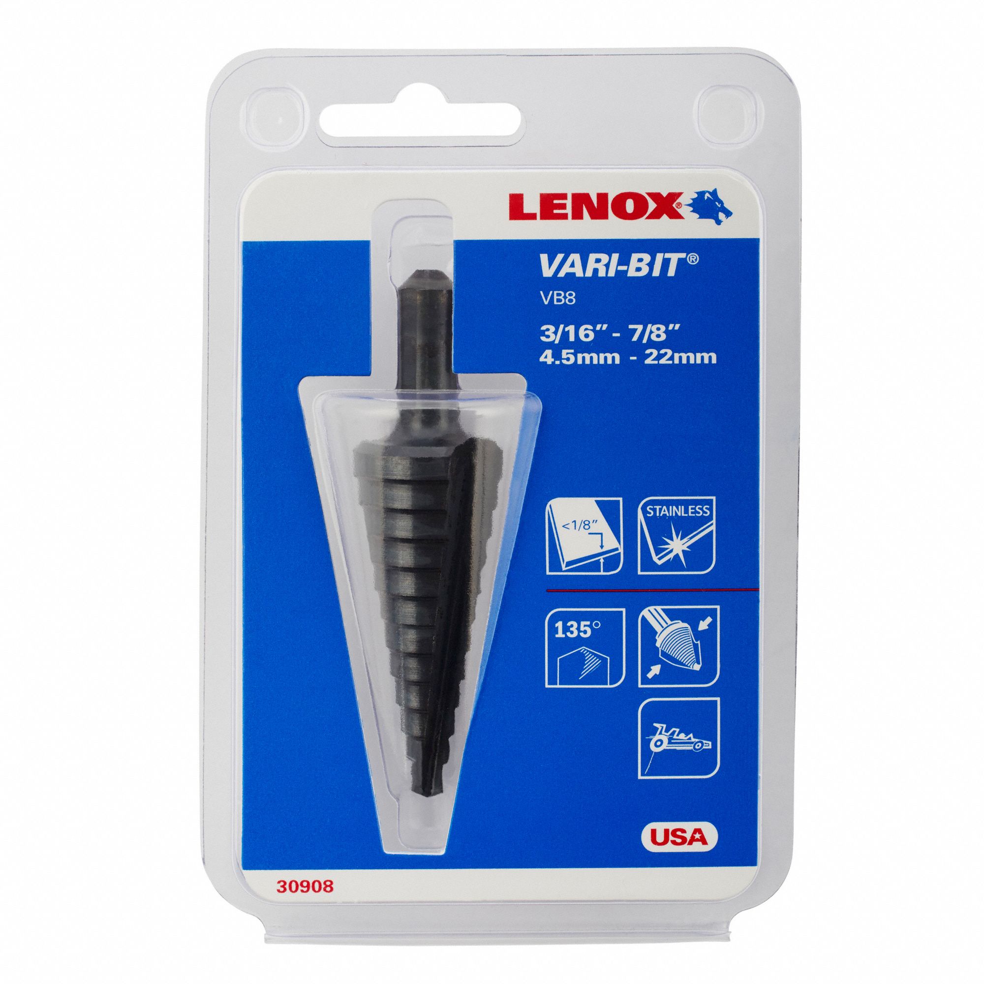 LENOX Step Drill Bit, HSS, 12 Sizes, 3/167/8 In. 4XL3030908VB8