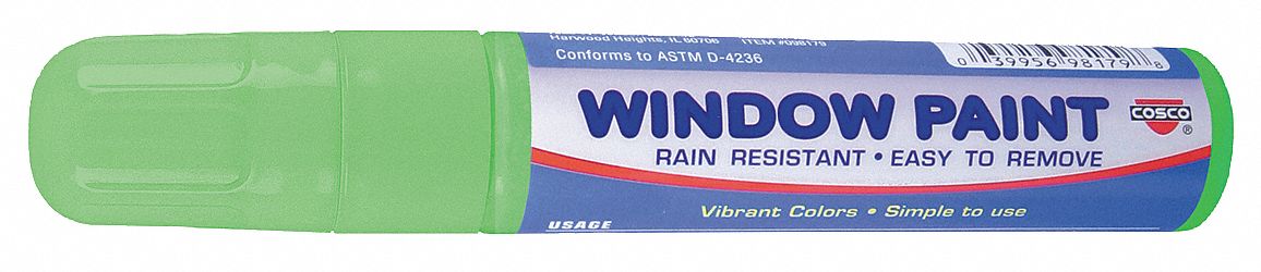 Liquid Paint Marker: Water Removable, Green, 14.29 mm Tip Wd, Chisel