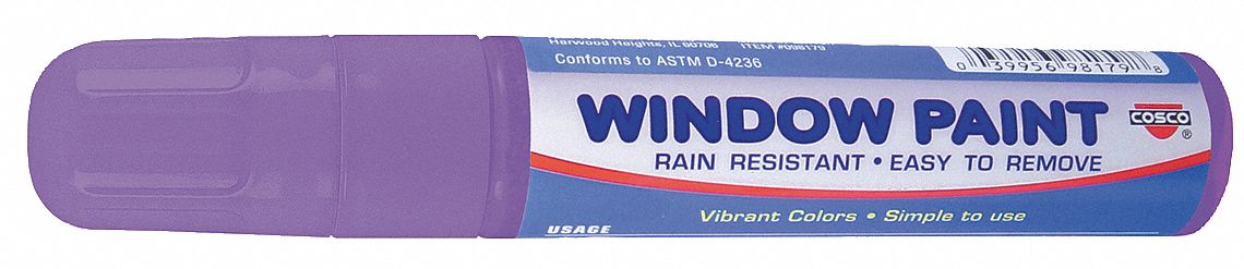 Liquid Paint Marker: Water Removable, Purple, 14.29 mm Tip Wd, Chisel