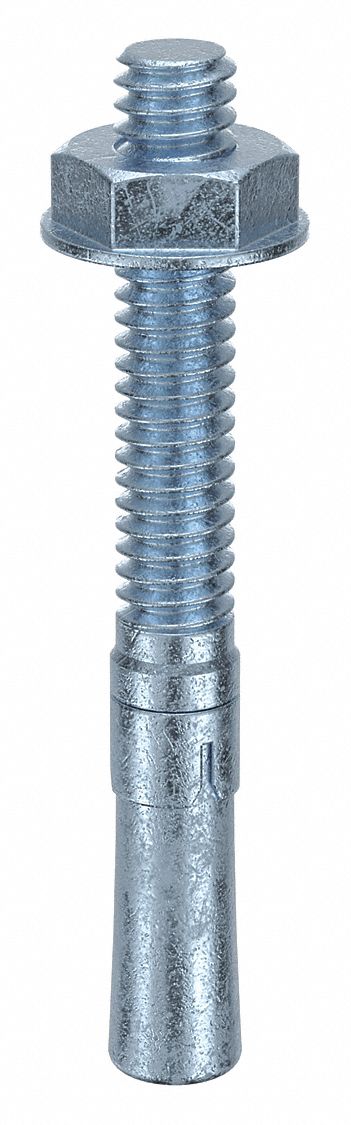 Wedge Anchor: 2 1/4 in Overall Lg, 1/4 in Dia, 1/4"-20 Thread Size, Steel, 900 PK