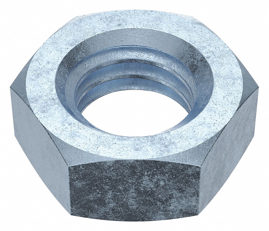 Hex Nut: Std Hex, 1/2"-13 Thread, 3/4 in Hex Wd, 7/16 in Hex Ht, Steel, Grade 5, Zinc-Plated, 900 PK