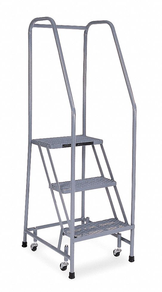 Rolling Ladder: 2.5 ft Platform Ht, Assembled, Steel, Wt-Actuated Auto-Lock, 20 in x 26 in