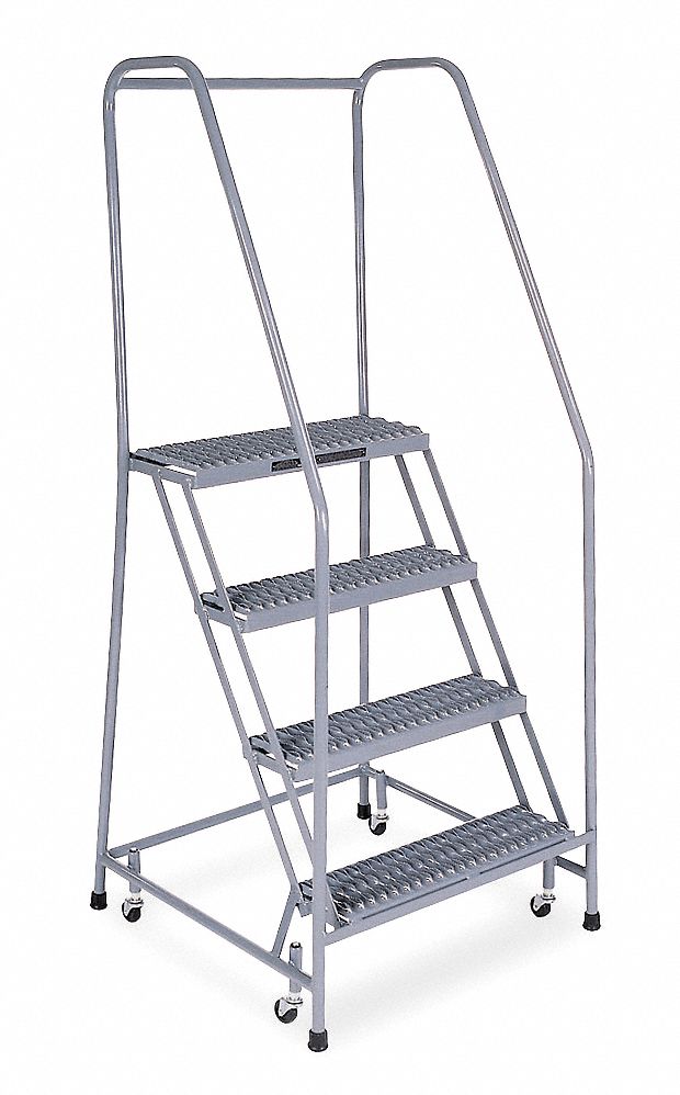 Rolling Ladder: 3.3 ft Platform Ht, Assembled, Steel, Wt-Actuated Auto-Lock, Serrated