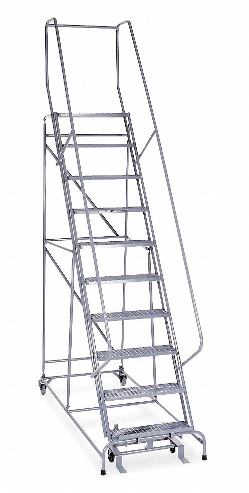 Rolling Ladder: 8.3 ft Platform Ht, Assembled, Steel, Manual Lock, Expanded Metal