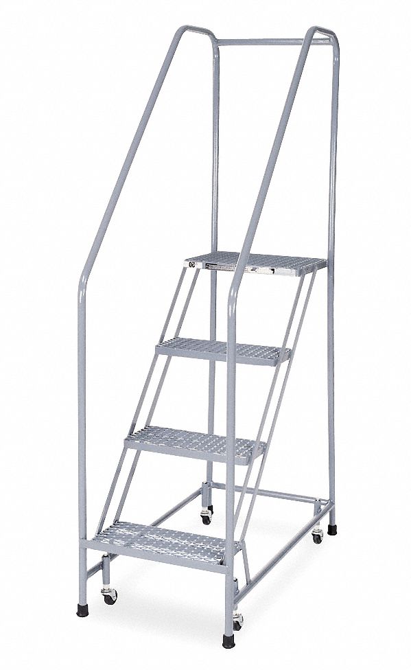Rolling Ladder: 3.3 ft Platform Ht, Assembled, Steel, Wt-Actuated Auto-Lock, 20 in x 40 in