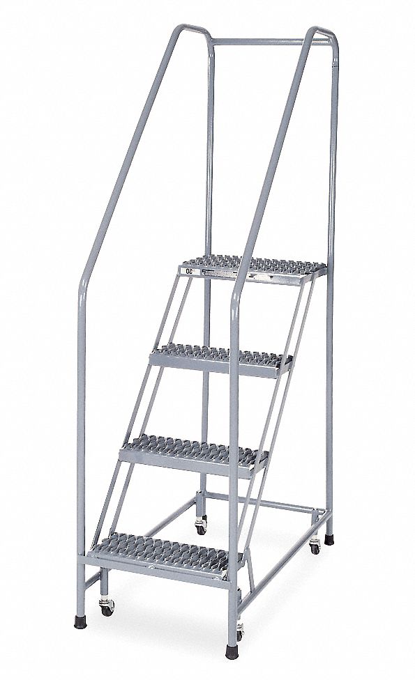 Rolling Ladder: 3.3 ft Platform Ht, Assembled, Steel, Wt-Actuated Auto-Lock, Serrated