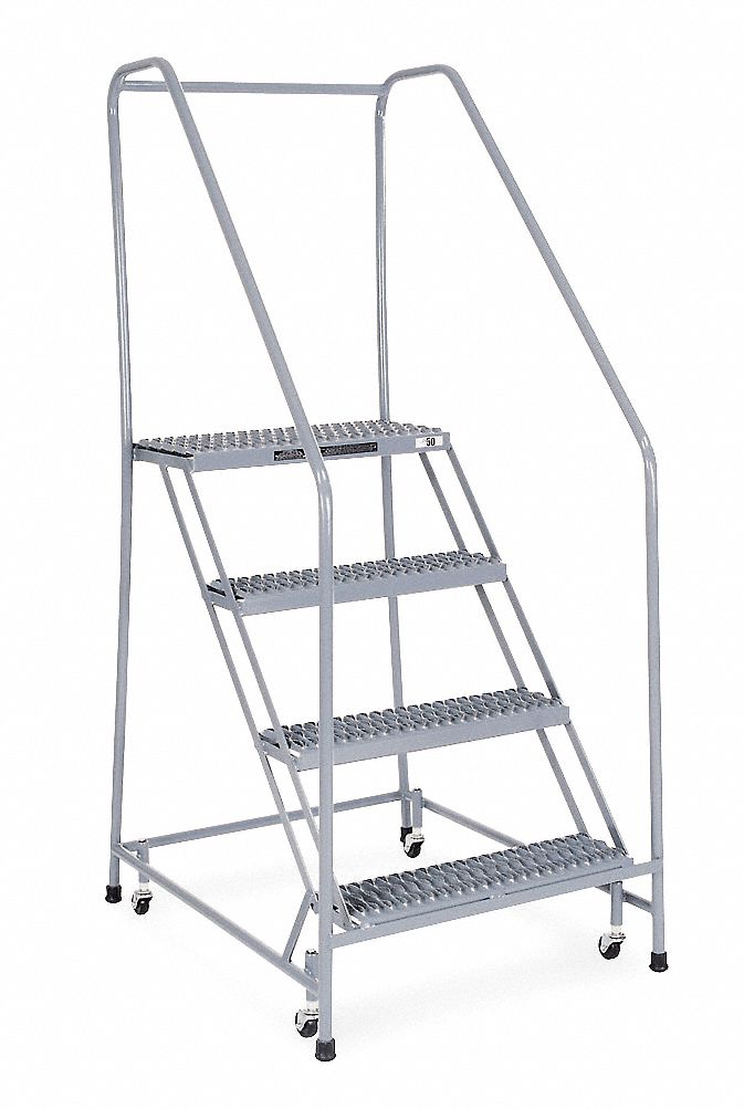 Rolling Ladder: 3.3 ft Platform Ht, Assembled, Steel, Wt-Actuated Auto-Lock, Serrated