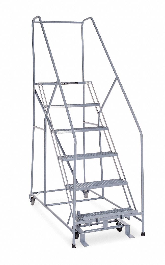 Rolling Ladder: 5 ft Platform Ht, Assembled, Steel, Manual Lock, Expanded Metal