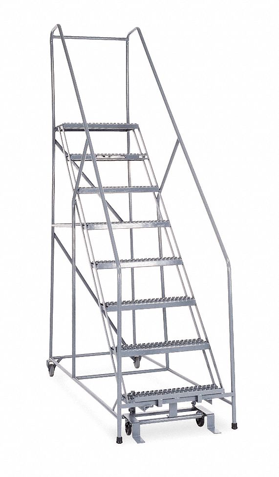 Rolling Ladder: 6.7 ft Platform Ht, Assembled, Steel, Manual Lock, Serrated, 32 in x 78 in